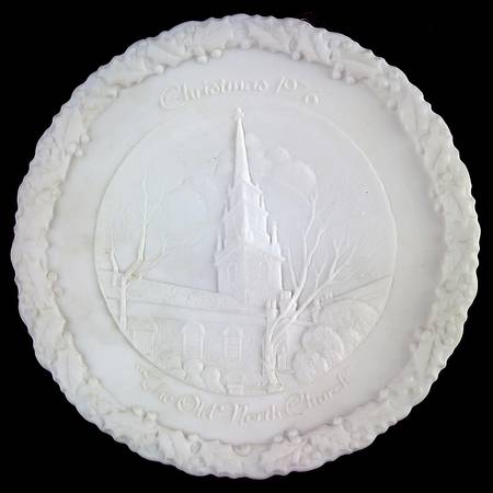 Fenton Christmas Plate-White Satin Glass Old North Church - No Box