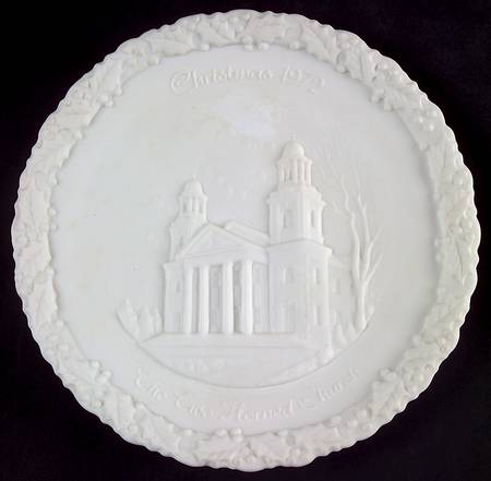 Fenton Christmas Plate-White Satin Glass Two Horned Church - No Box
