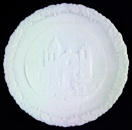Fenton Christmas Plate-White Satin Glass San Carlos Mission - No Box