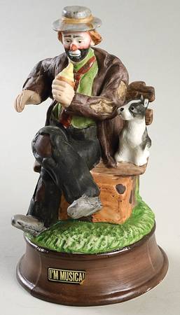 Flambro Musical Figurine Clown With Ice Cream Cone And Dog - No Box