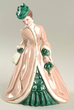 Florence Ceramics Figurine Jenevieve-Pink Coat & Green Dress - No Box