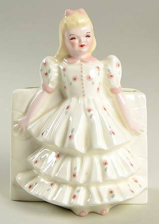 Florence Ceramics Figurine Patsy-White W/Pink-Flower Holder - No Box