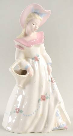Florence Ceramics Figurine Girl Flower Holder-White Dress With Pink - No Box
