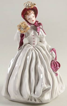 Florence Ceramics Figurine Scarlett-Grey With Magenta Trim - No Box