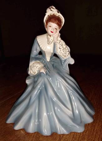 Florence Ceramics Figurine Rebecca-Blue W/Gold Accents - No Box