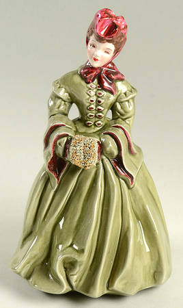 Florence Ceramics Figurine Delia-Green With Maroon Trim - No Box