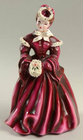Florence Ceramics Figurine Delia-Maroon Dress With White Trim - No Box