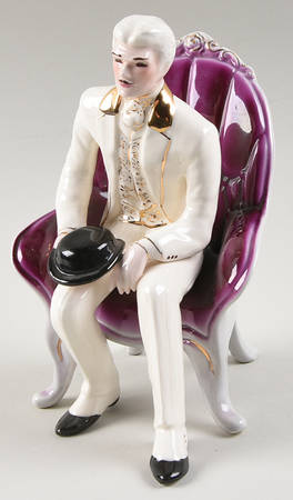 Florence Ceramics Figurine Edward-Ivry&Gd Suit,Pk Chair,Bk Hat - No Box