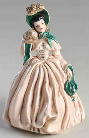 Florence Ceramics Figurine Scarlett-Beige W/Green - No Box