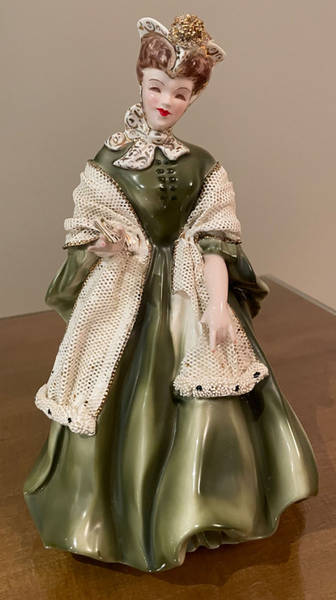 Florence Ceramics Figurine Camille-Fancy Dark Green Dress - No Box