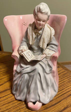 Florence Ceramics Figurine Memories-Blue Dress & Pink Chair - No Box