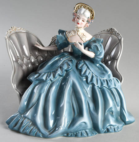Florence Ceramics Figurine Victoria-Blue Dress/Gray Couch - No Box