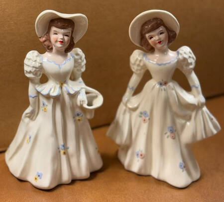 Florence Ceramics Figurine Kay-Blue & Yellow-Flower Holder - No Box