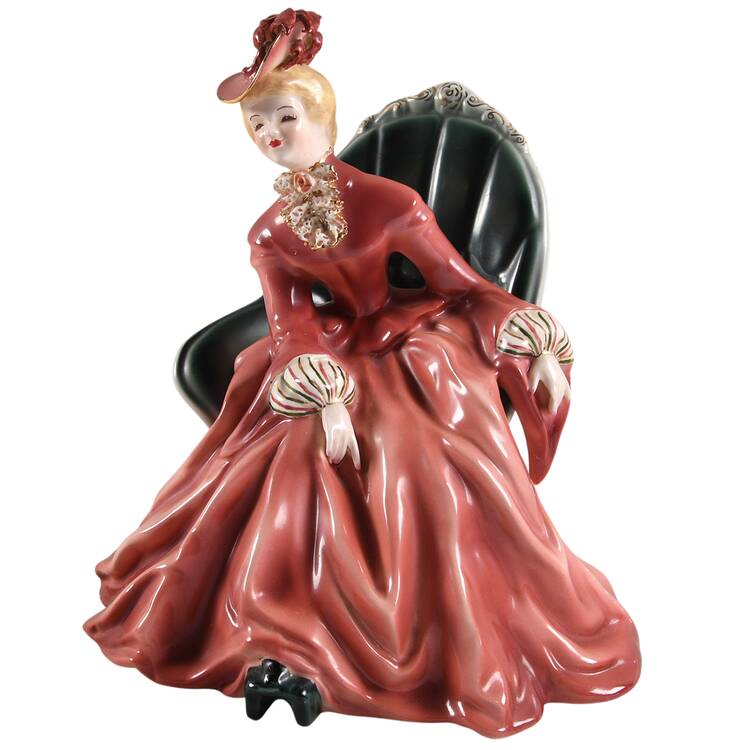 Florence Ceramics Figurine Mary-Seated-Rose On Green - No Box