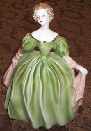 Florence Ceramics Figurine Adeline-Green Dress - No Box