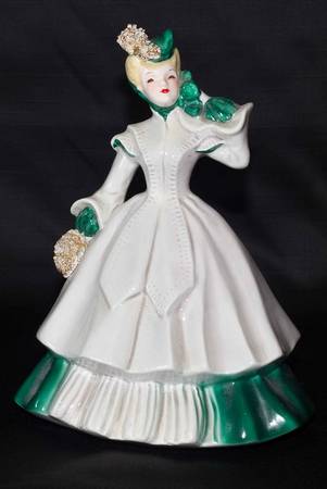 Florence Ceramics Figurine Matilda-White & Green Dress - No Box