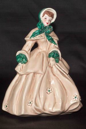 Florence Ceramics Figurine Abigail-Beige & Green Dress - No Box