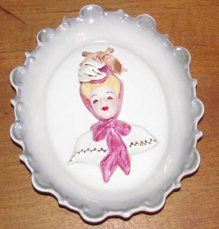 Florence Ceramics Figurine Cameo Plaque-Woman Pink Scarf - No Box