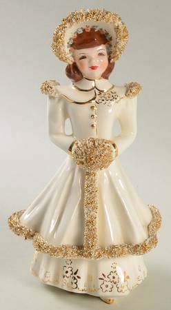 Florence Ceramics Figurine Betsy-White With Gold Trim-Brown Hair - No Box