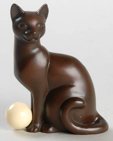Curio Cabinet Cat Art Deco -Bronze With White Ball - No Box