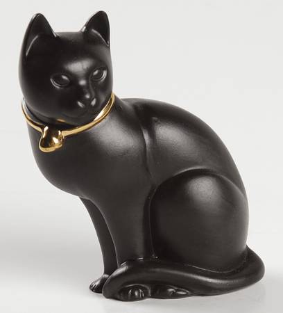 Curio Cabinet Cat Black Basalt-Gold Collar-Shiny - No Box