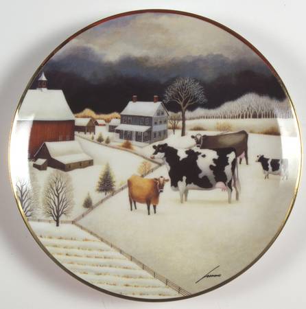 American Folk Art Cows In Winter - No Box