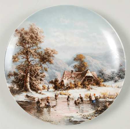 Muninger's Romantic Winter Impressions Ice Fishers At The Village Pond - No Box