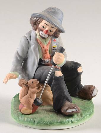 Emmett Kelly Jr Miniature Clown With Squirrel On Golf Club - Boxed