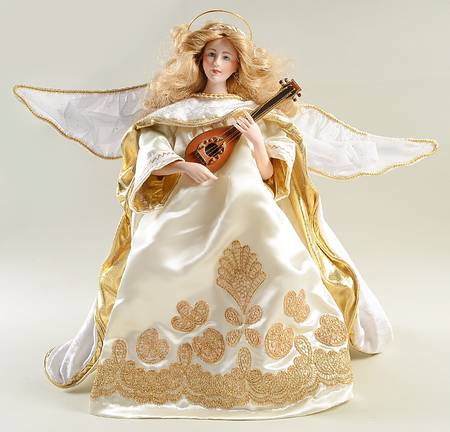 Franklin Mint Dolls Christmas Angel-With Mandolin - Boxed