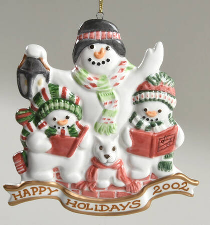 Fitz & Floyd Christmas Ornament Happy Holidays 2002-Snowmen - Boxed