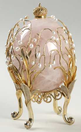 Faberge Crystal Egg Lilies Of The Valley Rose Quartz - Boxed