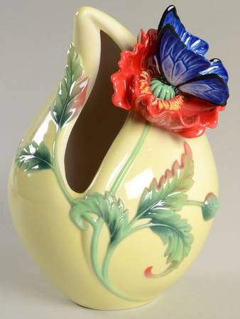 Franz Collection Giftware Vase-Poppy And Butterfly - Boxed