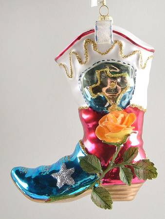 Fitz & Floyd Blown Glass Ornament Texas Boot - Boxed