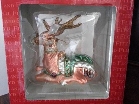 Fitz & Floyd Blown Glass Ornament Greg Medium Deer - Boxed
