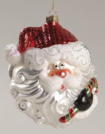 Fitz & Floyd Blown Glass Ornament Santa Face - Boxed