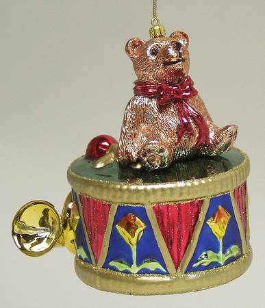 Fitz & Floyd Blown Glass Ornament Old Fashion Christmas Drum - With Box