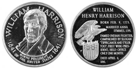 Presidential Medallion-Silver Clad William Harrison - No Box