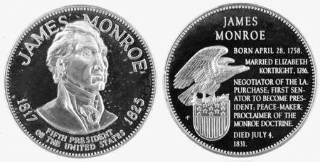 Presidential Medallion-Silver Clad James Monroe - No Box