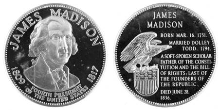 Presidential Medallion-Silver Clad James Madison - No Box
