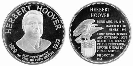 Presidential Medallion-Silver Clad Herbert Hoover - No Box