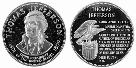 Presidential Medallion-Silver Clad Thomas Jefferson - No Box