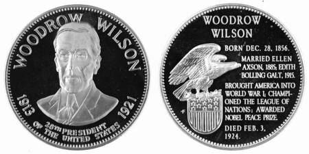 Presidential Medallion-Silver Clad Woodrow Wilson - No Box