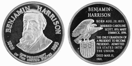 Presidential Medallion-Silver Clad Benjamin Harrison - No Box