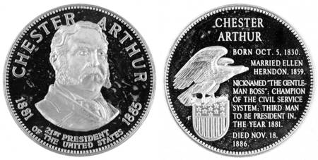 Presidential Medallion-Silver Clad Chester Arthur - No Box