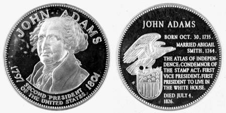 Presidential Medallion-Silver Clad John Adams - No Box
