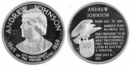 Presidential Medallion-Silver Clad Andrew Johnson - No Box