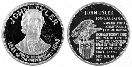 Presidential Medallion-Silver Clad John Tyler - No Box