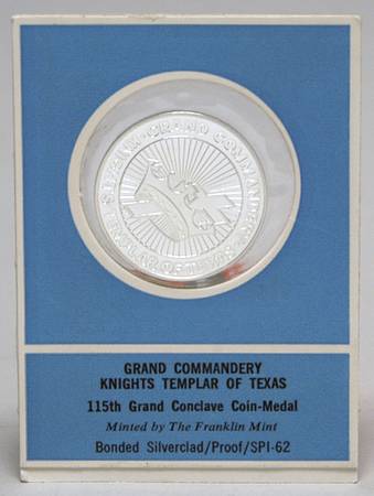 Frankin Mint Proof Medallion Knights Templar Of Texas - No Box
