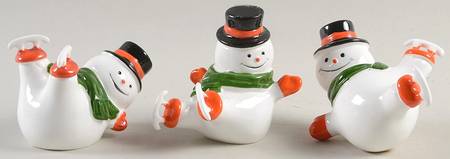 Fitz & Floyd Figurines Skating Snowmen-Tumbling/Set Of 3 - No Box