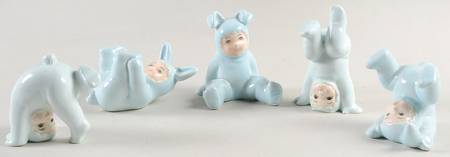 Fitz & Floyd Figurines Baby Bunting-Tumbling/Blue-Set Of 5 - No Box